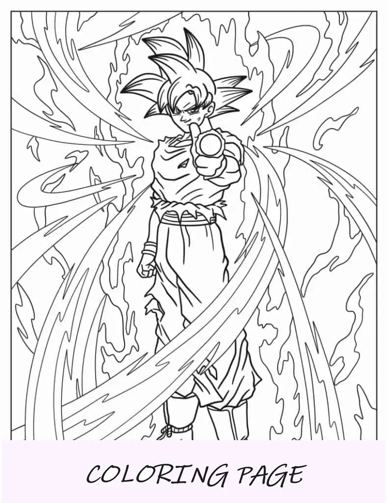 Goku che usa il foglio da colorare con il raggio delle dita