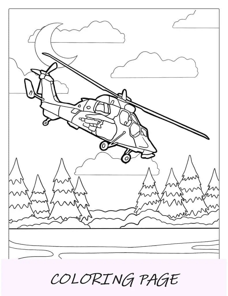 Página para colorir de helicóptero Black Hawk