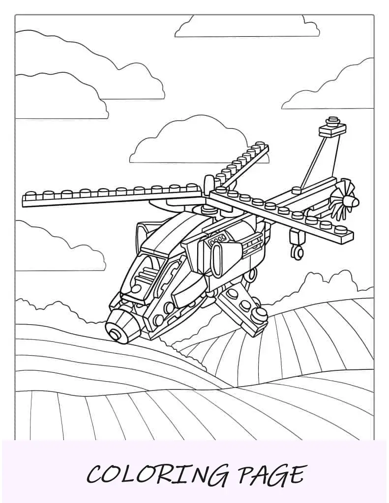 Página para colorir de helicóptero Lego