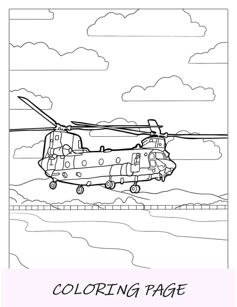 Página para colorir do helicóptero Chinook