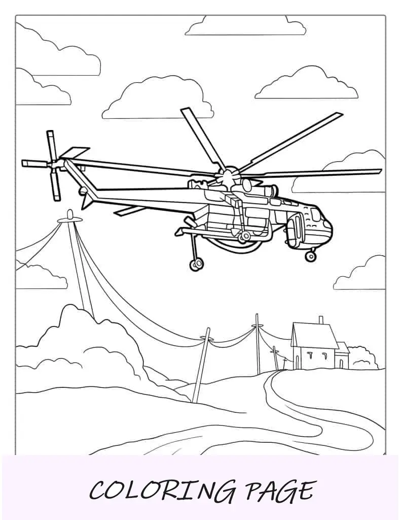 Página para colorir do helicóptero Elvis Bushfire