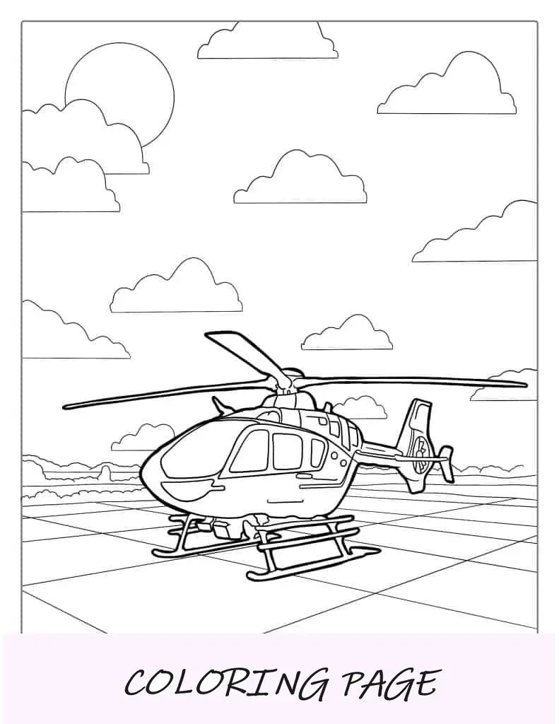 Folha para colorir do helicóptero Bell 206