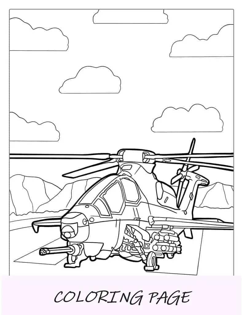 Página para colorir de helicóptero Apache