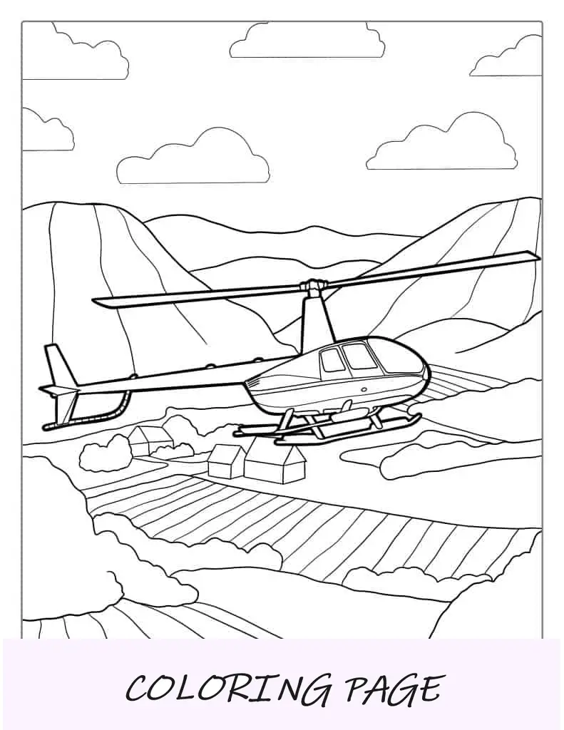 Imagem para colorir do helicóptero Robinson R44