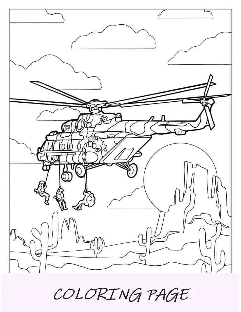 Folha para colorir de helicóptero com Navy SEALs