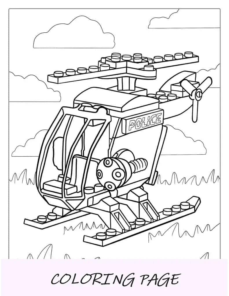 Folha para colorir de helicóptero Lego para crianças em idade pré-escolar