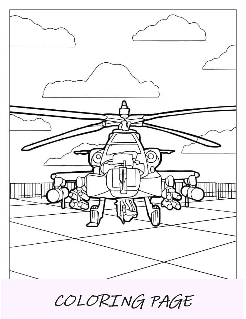 Folha para colorir do helicóptero Apache