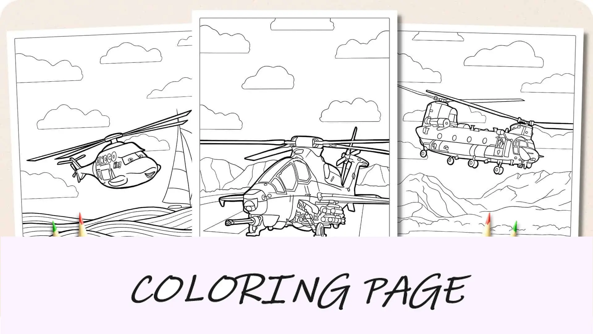 Imagem em destaque de páginas para colorir de helicóptero