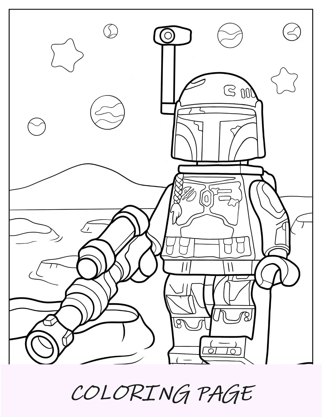 Página para colorear de Lego Star Wars de Boba Fett para niños en edad preescolar