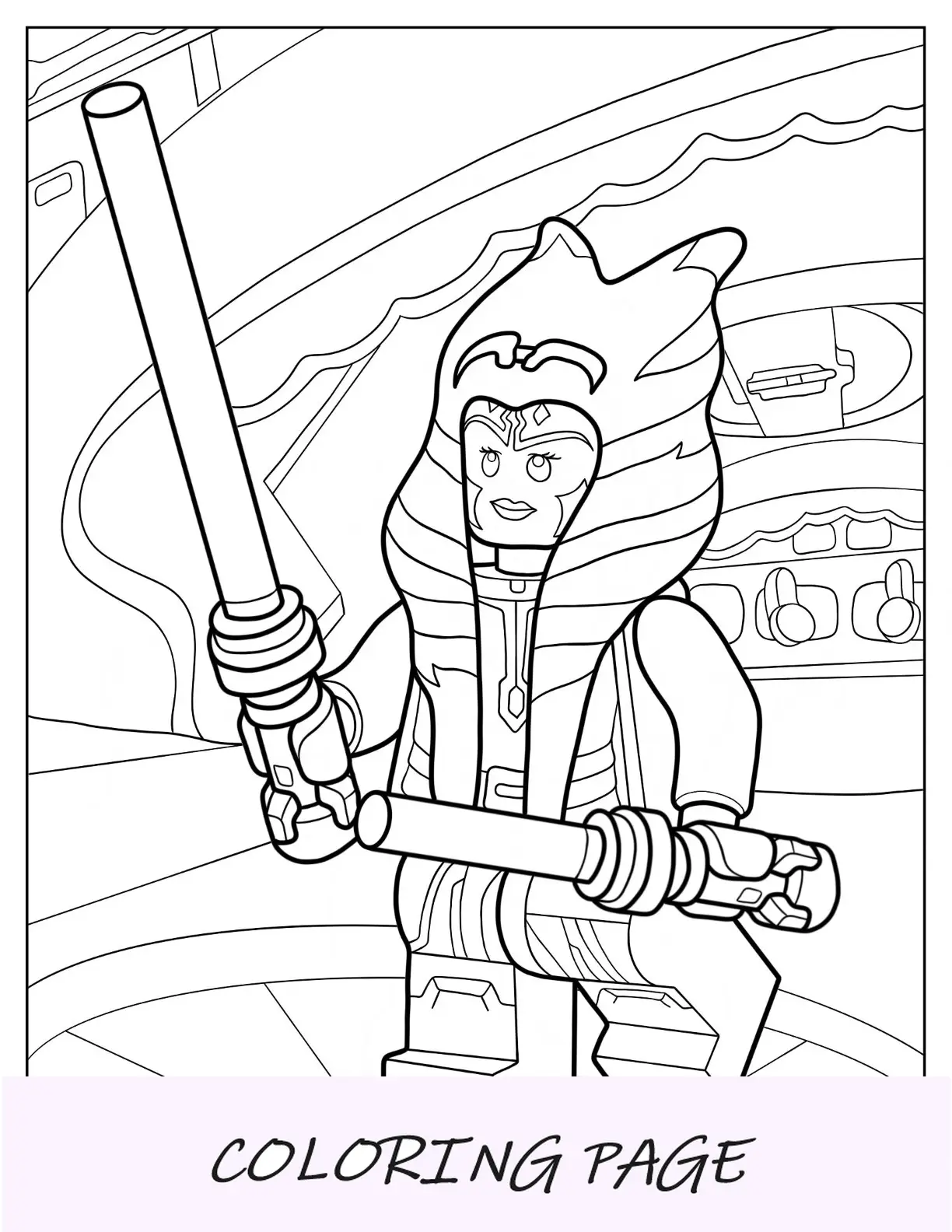 Página para colorear fácil de Lego Star Wars de Ahsoka Tano para niños