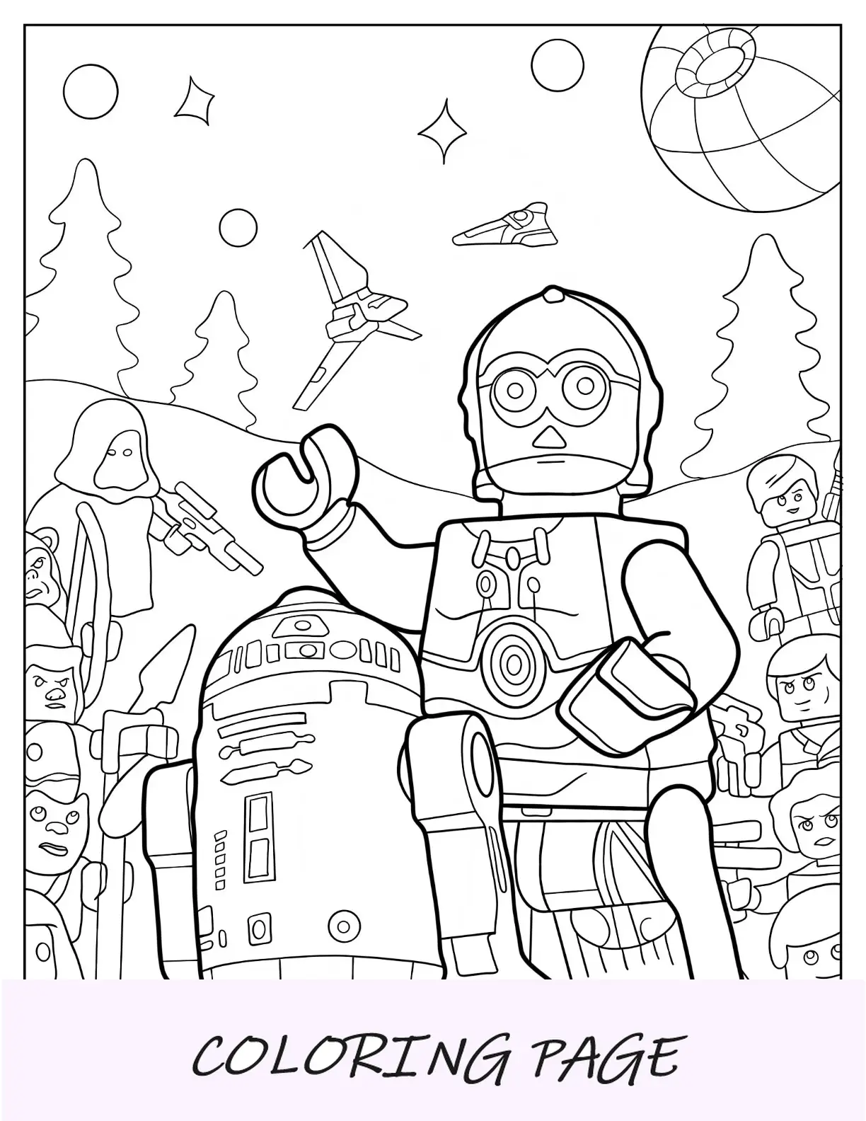 Página para colorear de Lego Star Wars de C-3PO y R2-D2