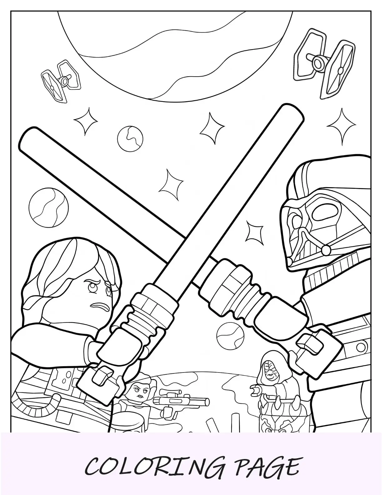 Lego Star Wars Página para colorear de Luke Skywalker luchando con Darth Vader