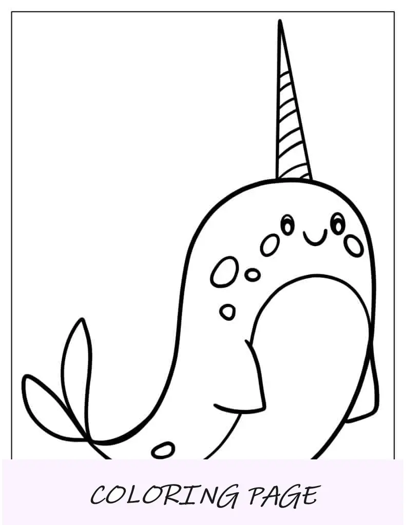 Dibujo para colorear de un narval kawaii