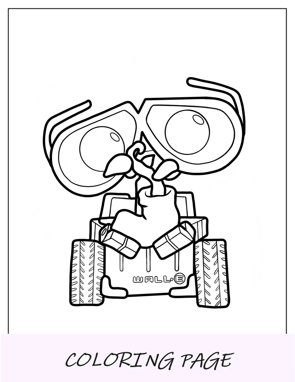 Página para colorear de Chibi Wall-E mirando una planta para niños en edad preescolar