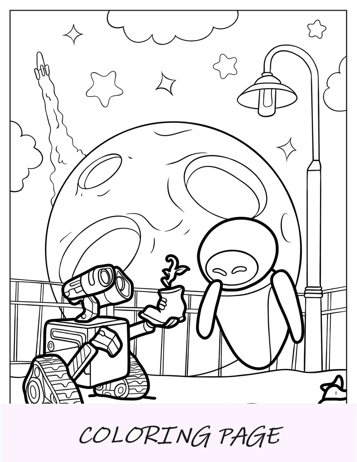 Dibujo para colorear de Wall-E ofreciendo una planta a Eva