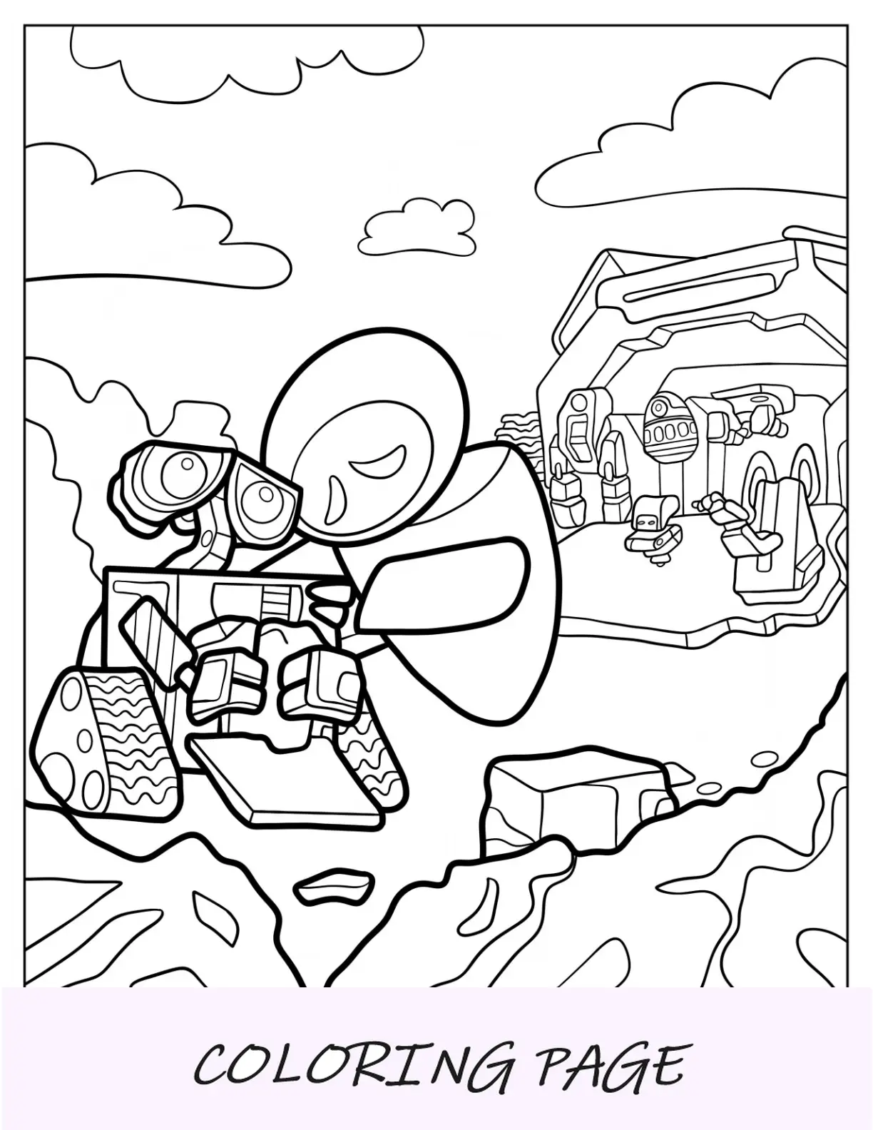 Página para colorear de Sweet Wall-E y Eva para niños