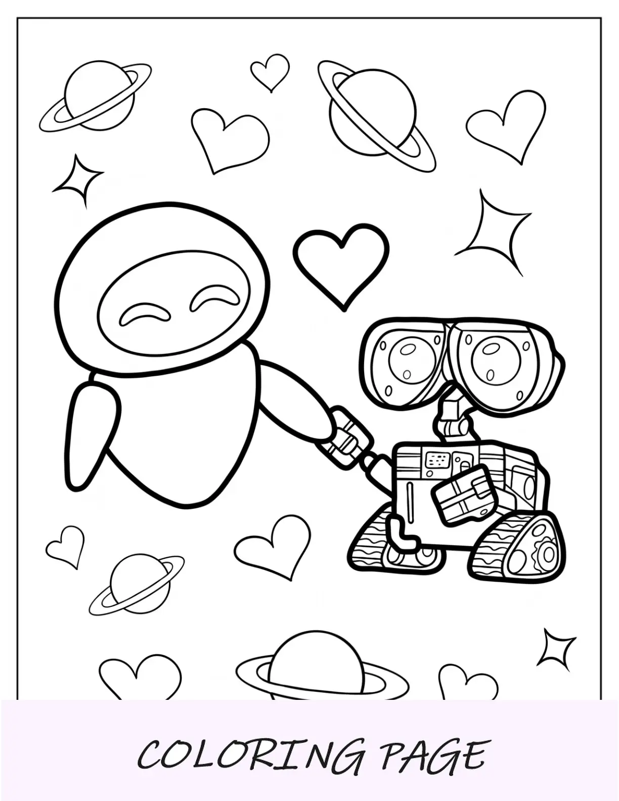 Página para colorear de Eva Kawaii con Wall-E