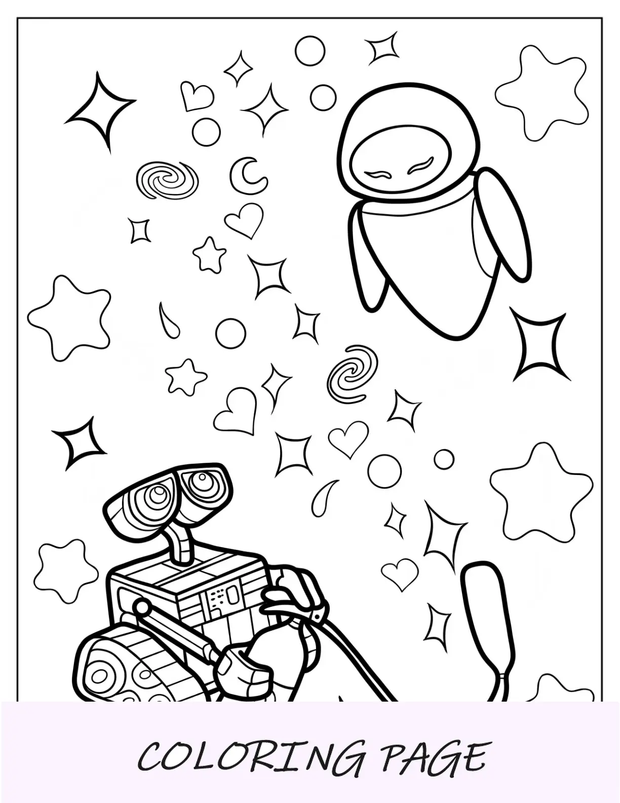 Eva volando sobre Wall-E Página para colorear para niños