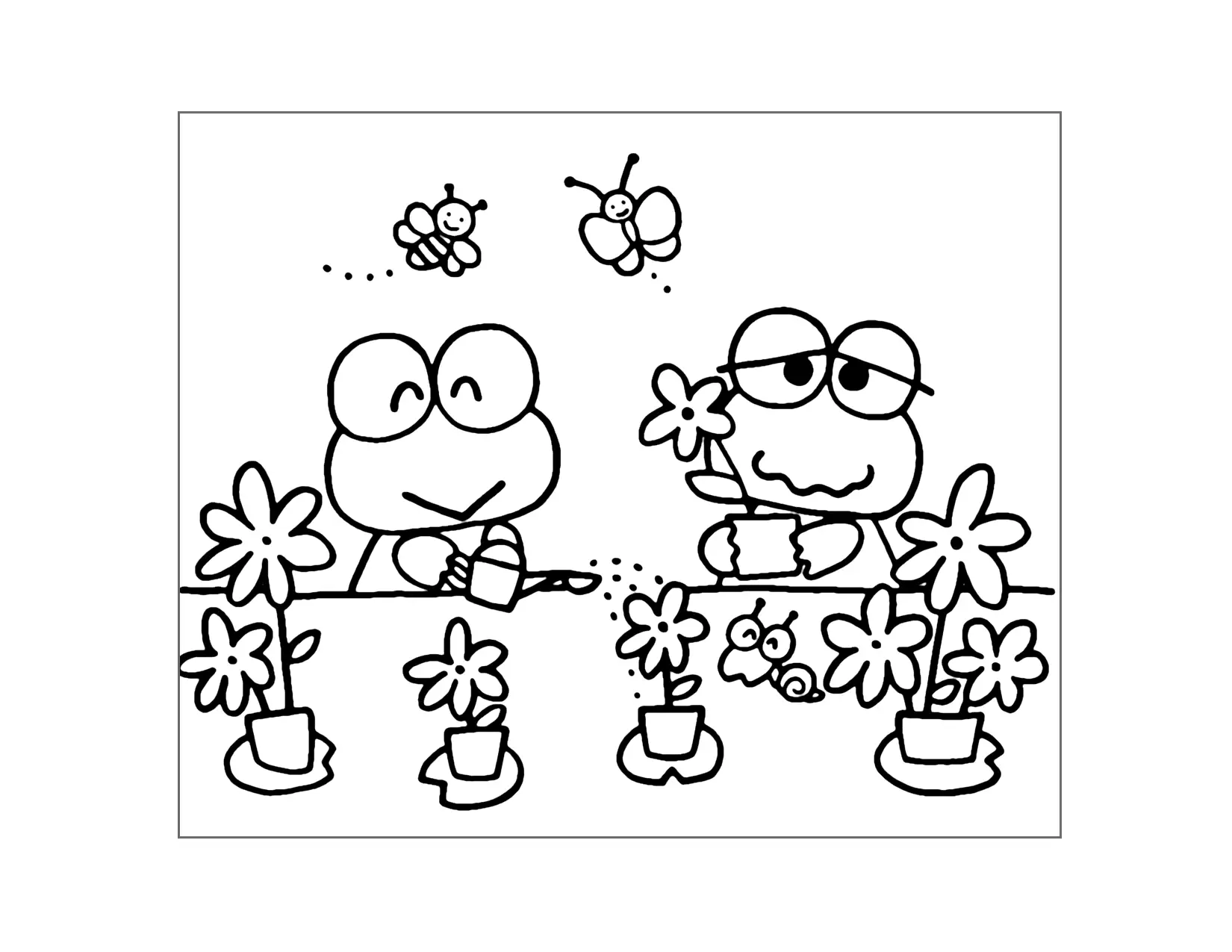 Keroppi Watering The Garden Coloring Page