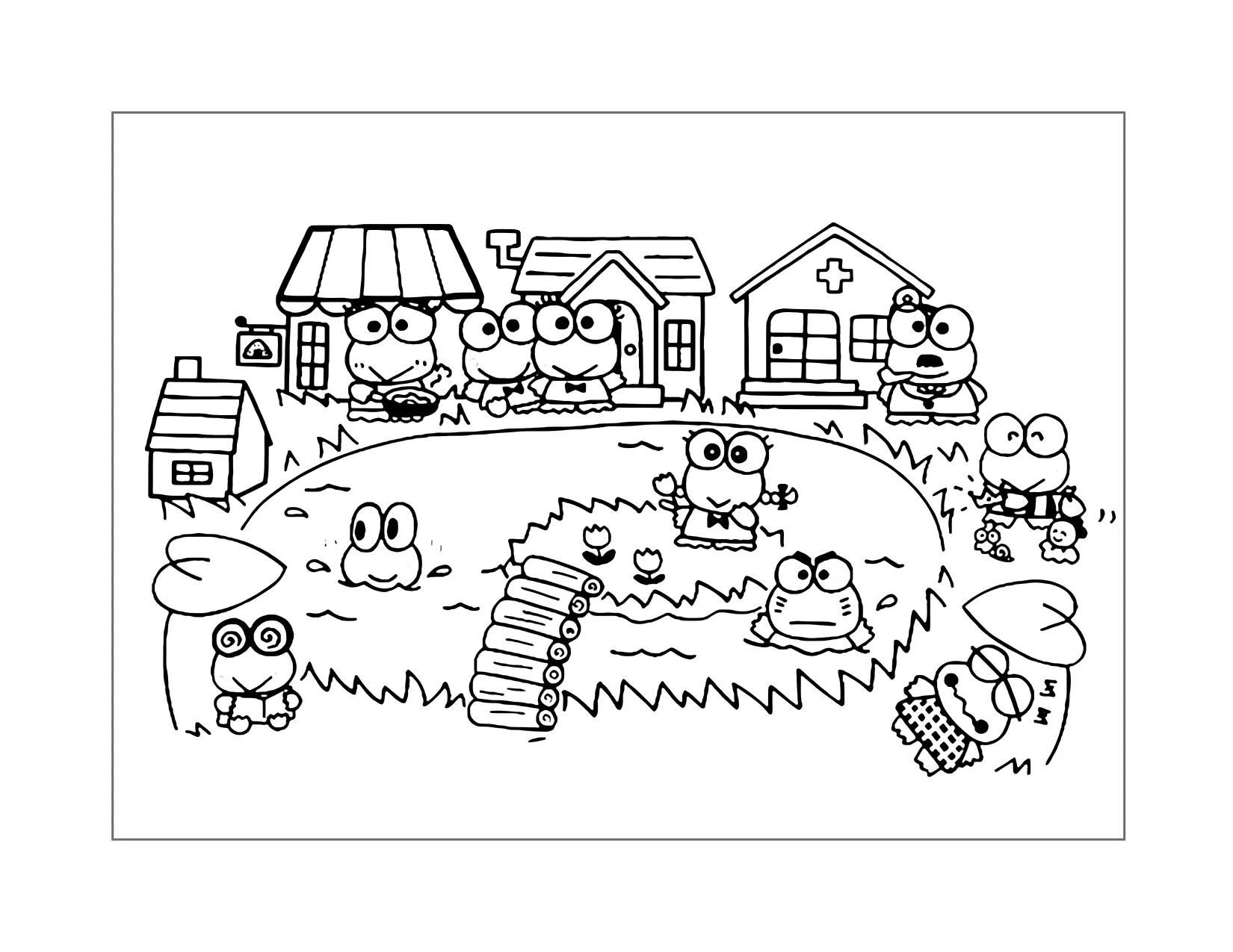 Keroppi Town Coloring Page