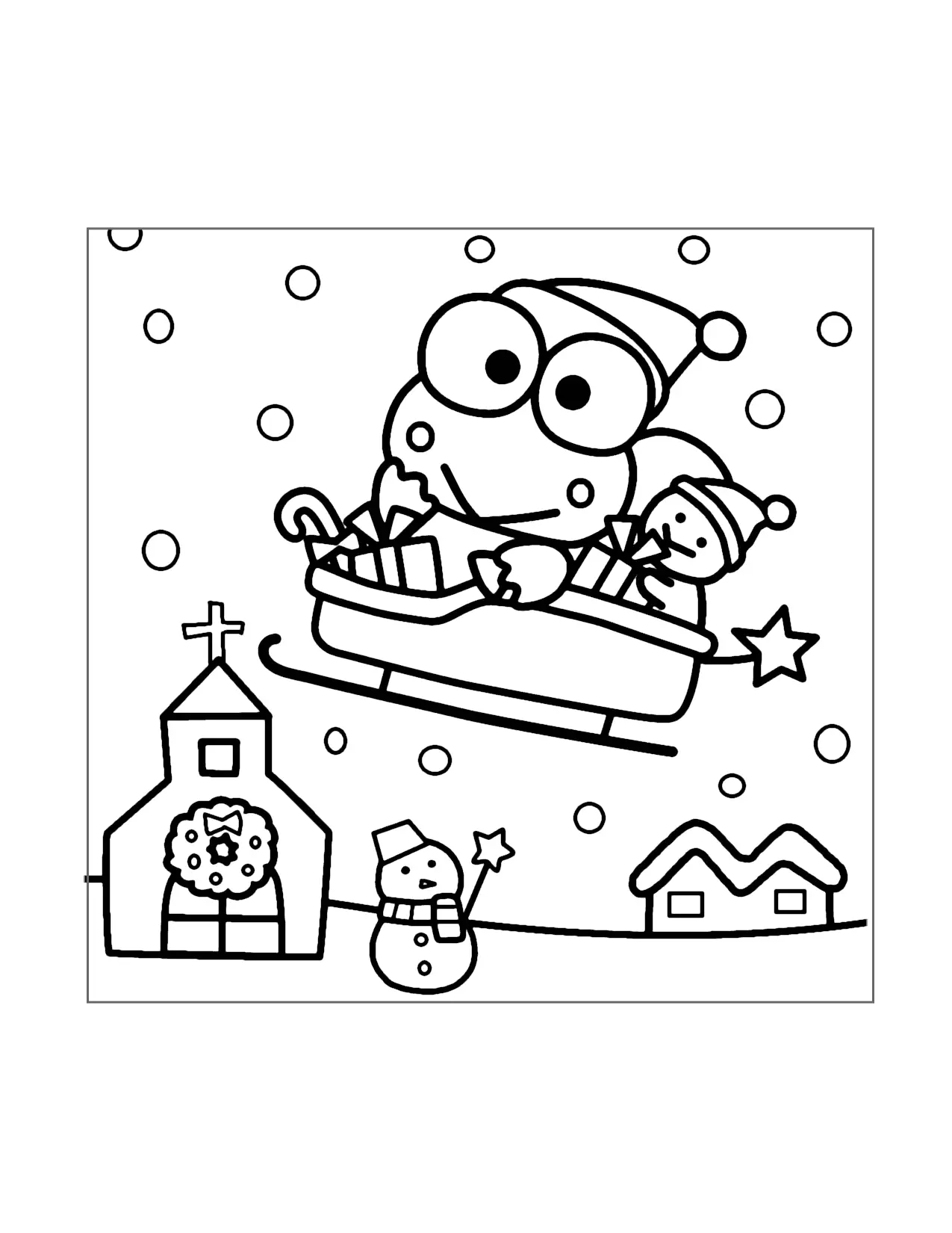 Keroppi Riding Christmas Sleigh Coloring Page