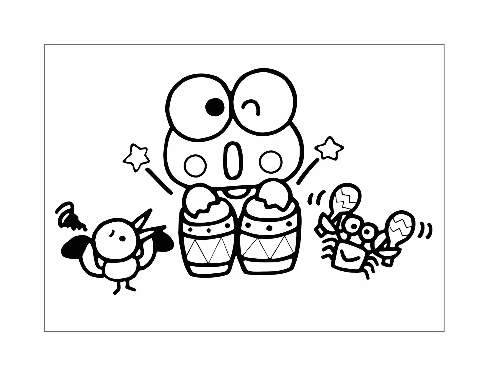 Keroppi Plays Bongos Coloring Page