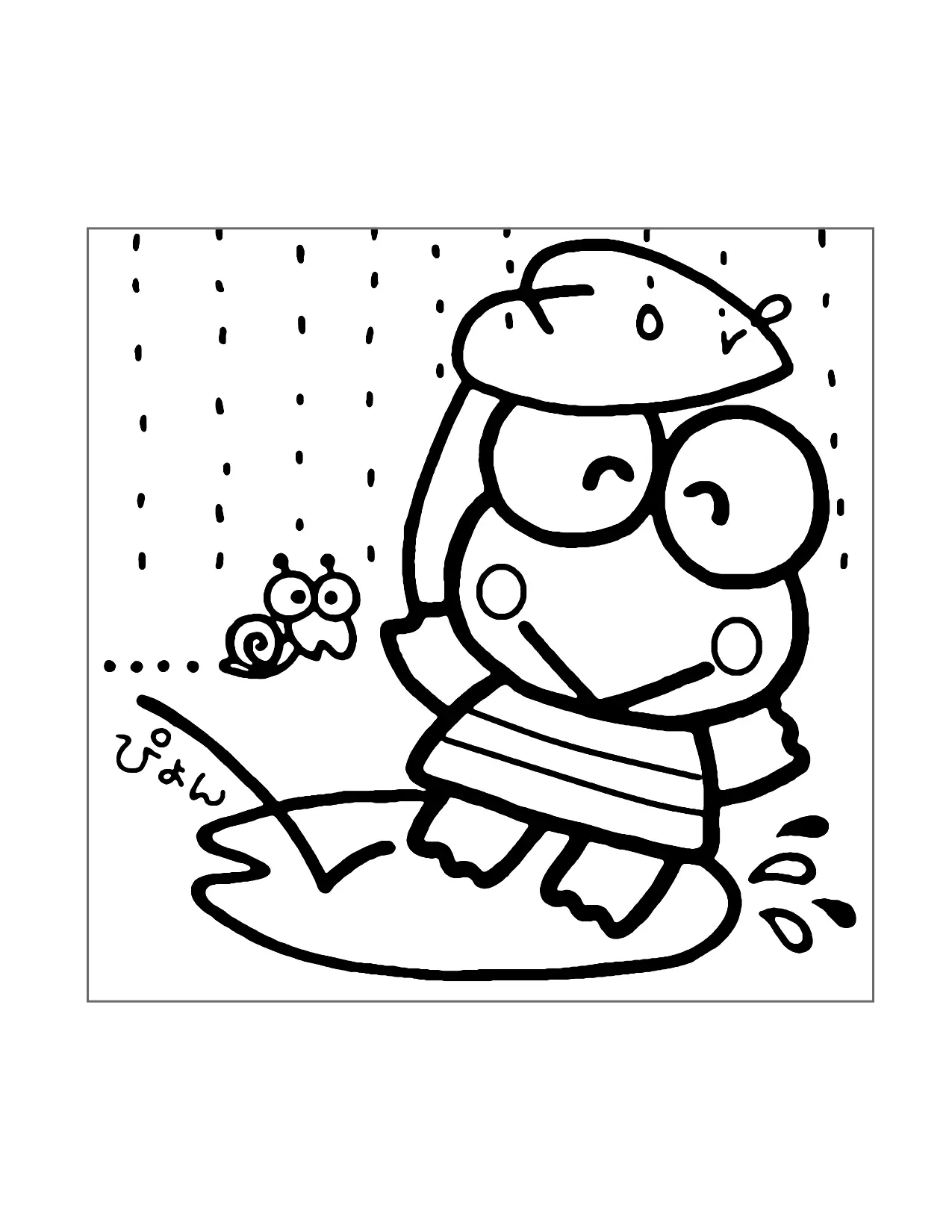 Keroppi In The Rain Coloring Page