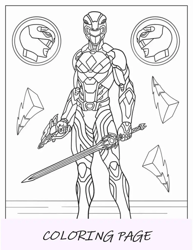 Power Ranger con pistola y espada para colorear