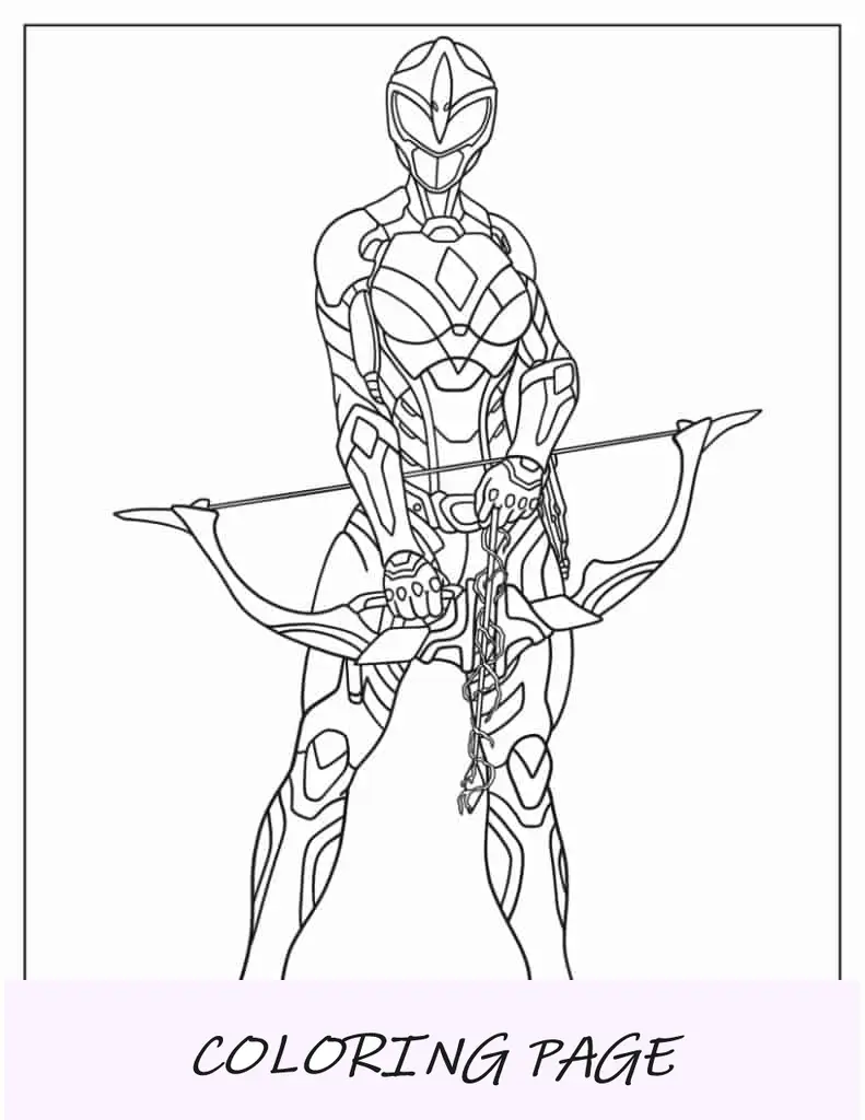 Hoja para colorear de Power Ranger sosteniendo un arco