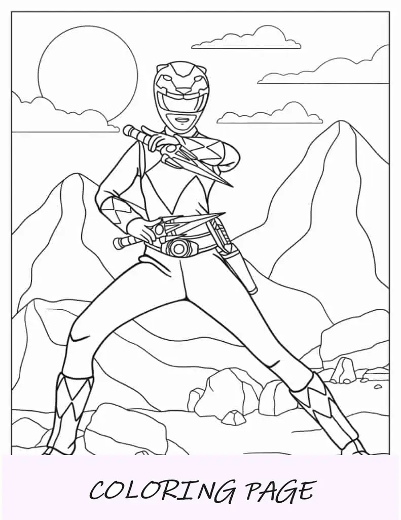 Power Ranger luchando con dagas para colorear