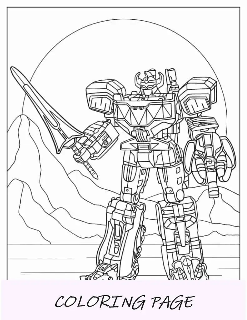 Hoja para colorear detallada de Power Rangers Megazord