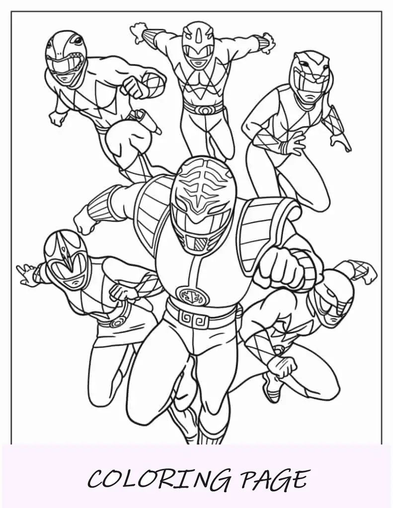 Página para colorear completa de la postura de lucha de los Power Rangers