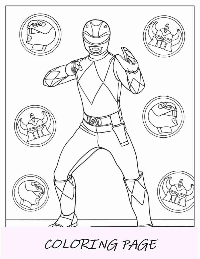 Hoja para colorear de Power Ranger en modo lucha
