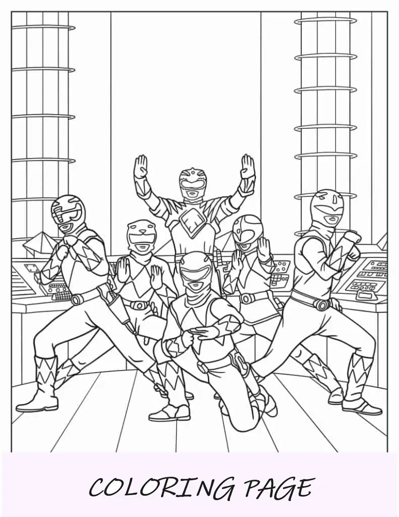 Página para colorear de Power Rangers en pose icónica