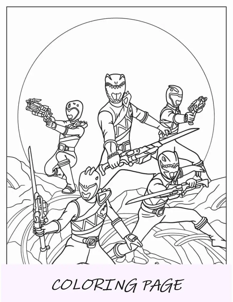 Hoja para colorear de Power Rangers Dino Charge