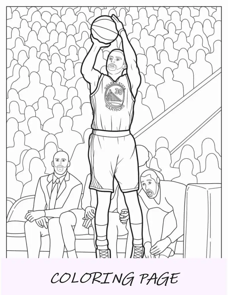 Página para colorir detalhada de Stephen Curry prestes a filmar