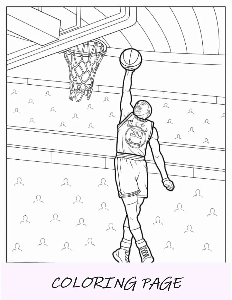 Folha para colorir de bola Dunking de Stephen Curry