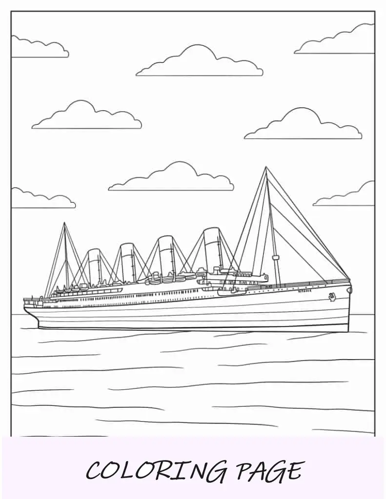 Hoja para colorear fácil de Titanic en el mar