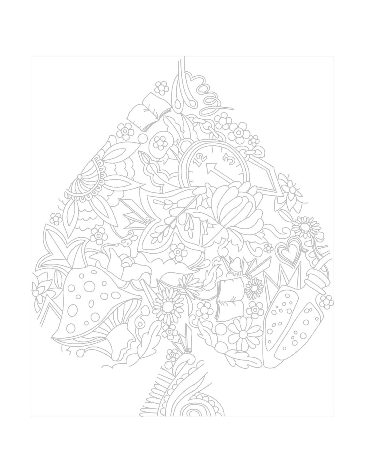 Alice In Wonderland Clubs Traceable Coloring Page