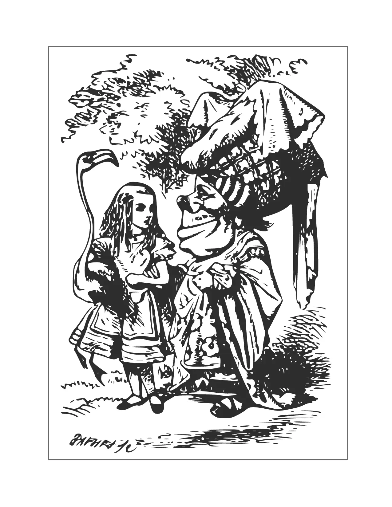 Ailce In Wonderland With Flamingo Coloring Page