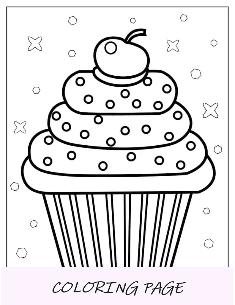 Esboço fácil de um cupcake para colorir