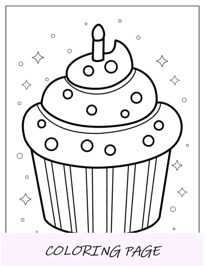 Cupcake com vela de aniversário para colorir