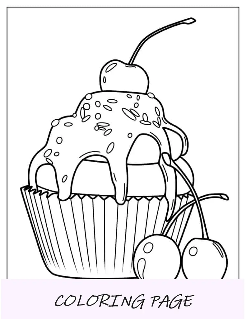 Cupcake Com Cerejas E Cobertura Para Colorir