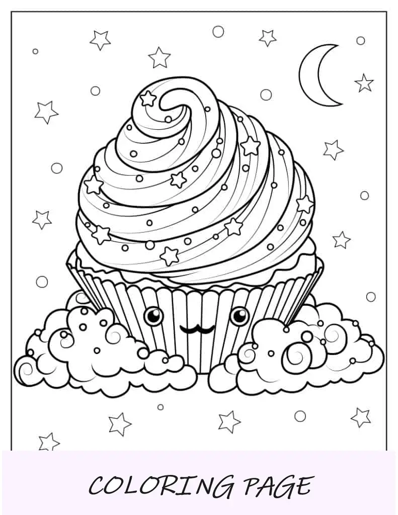 Adorável Cupcake Kawaii para Colorir