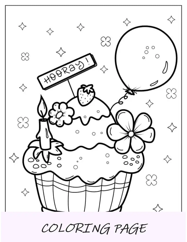 Página para colorir de cupcake de aniversário