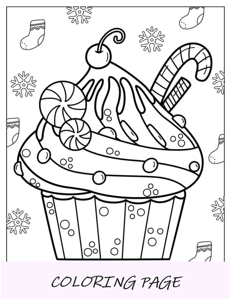 Cupcake de Natal com bastões de doces e meias