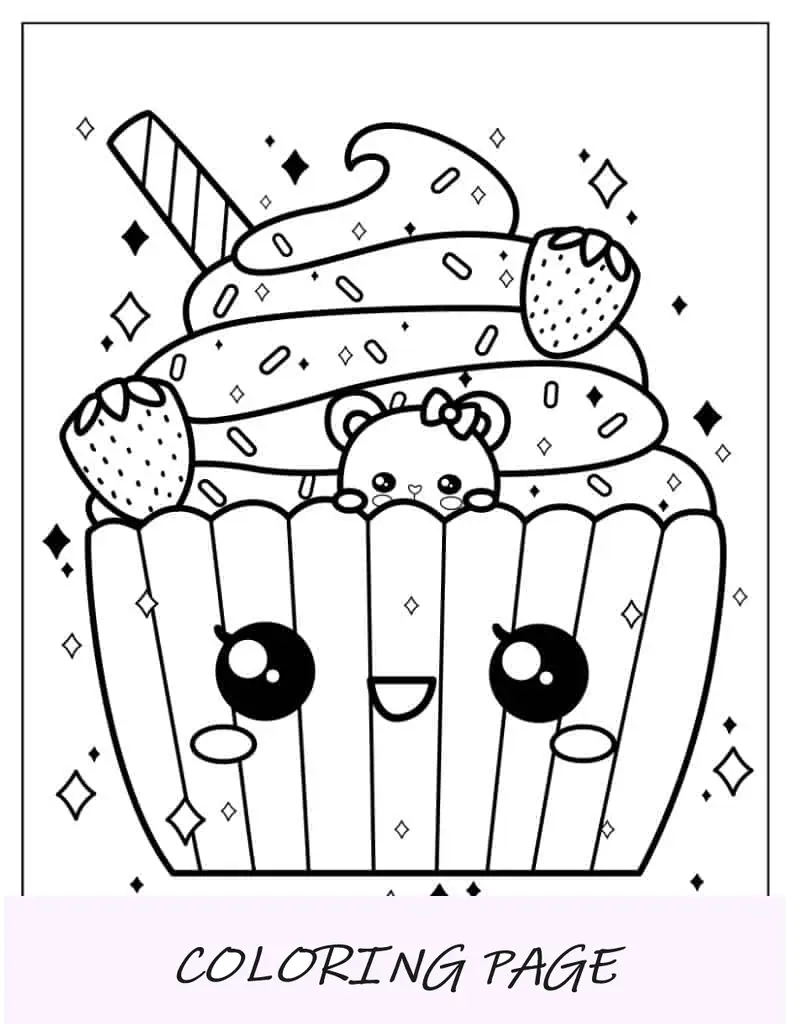 Cupcake Kawaii simples para colorir