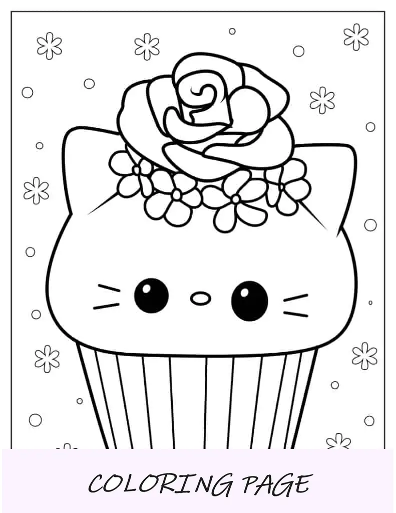 Página para colorir de cupcake da Hello Kitting