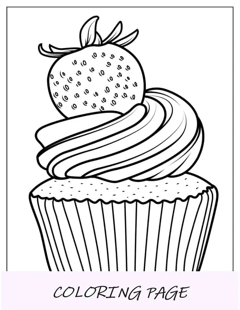 Cupcake Simples Com Cobertura E Morango Para Colorir