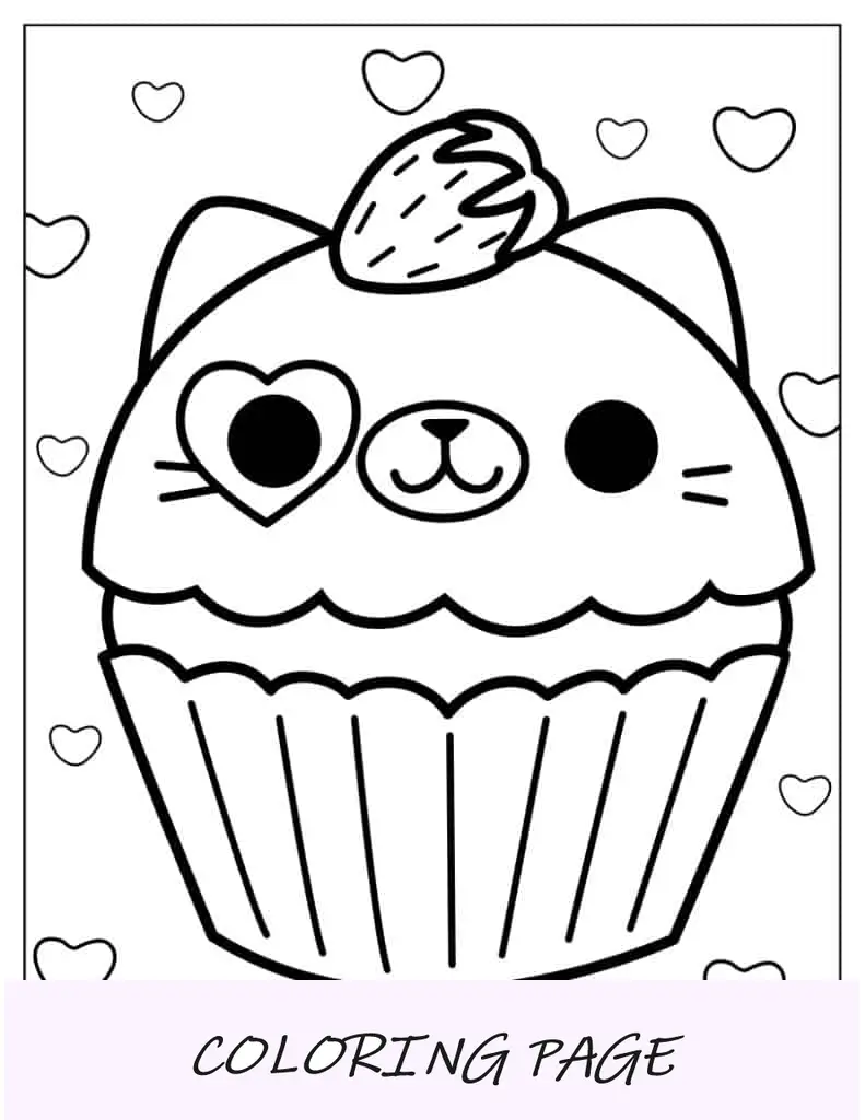 Cupcake com tema de gato para colorir para crianças